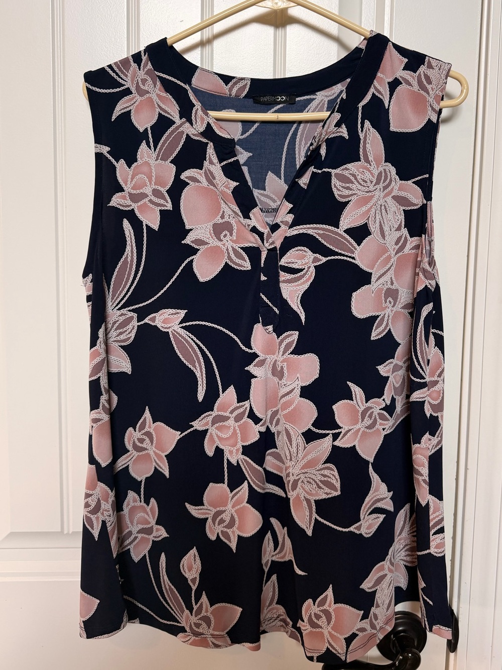 Papermoon Navy Sleeveless Camisole with Pink Floral Print
